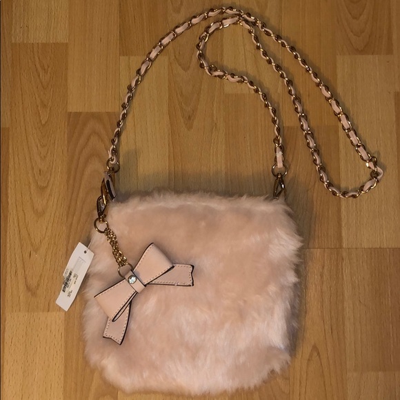 Charming Charlie Handbags - Pink Faux Fur Crossbody Purse